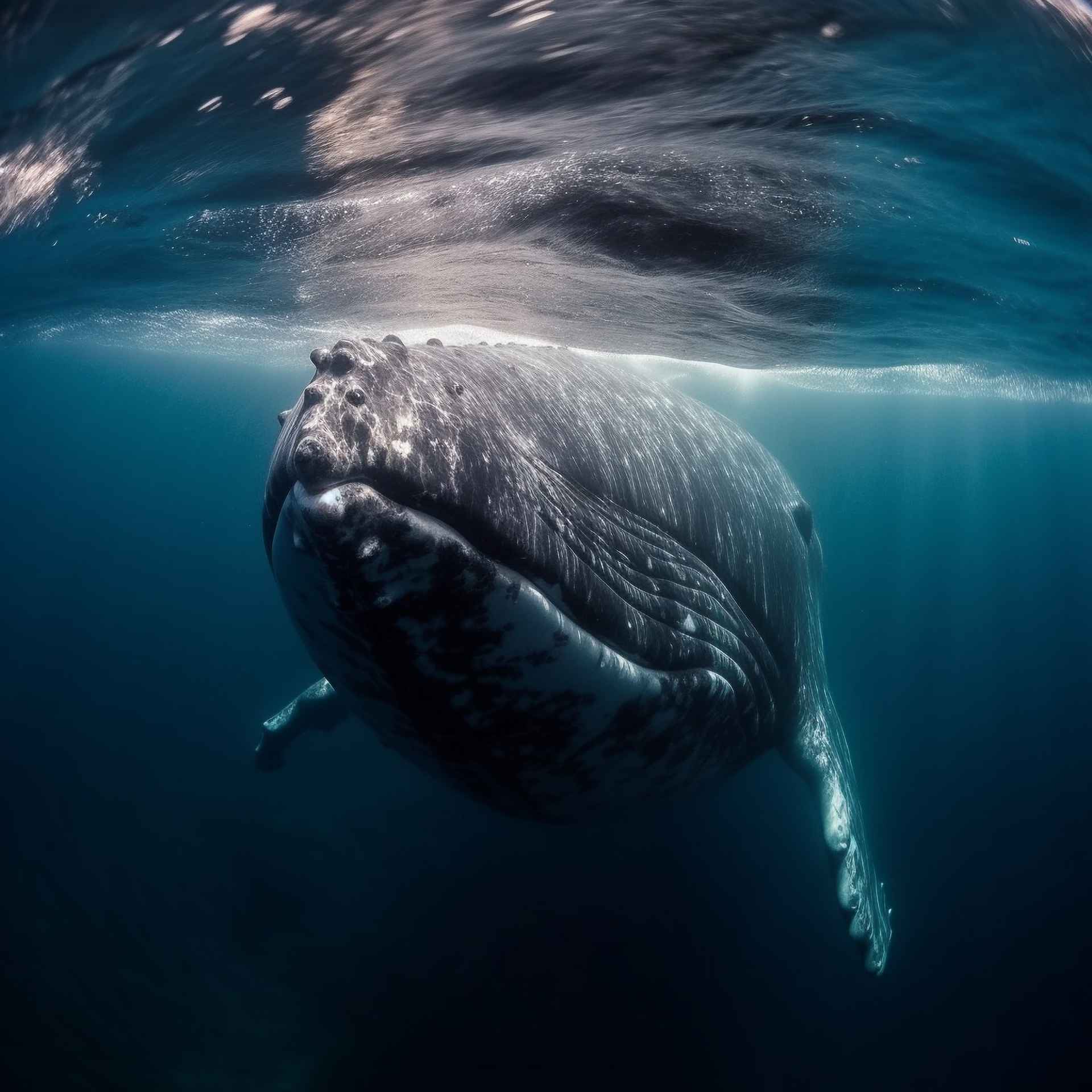 Baleine a bosse dans les eaux chaudes du Pacifique Sud